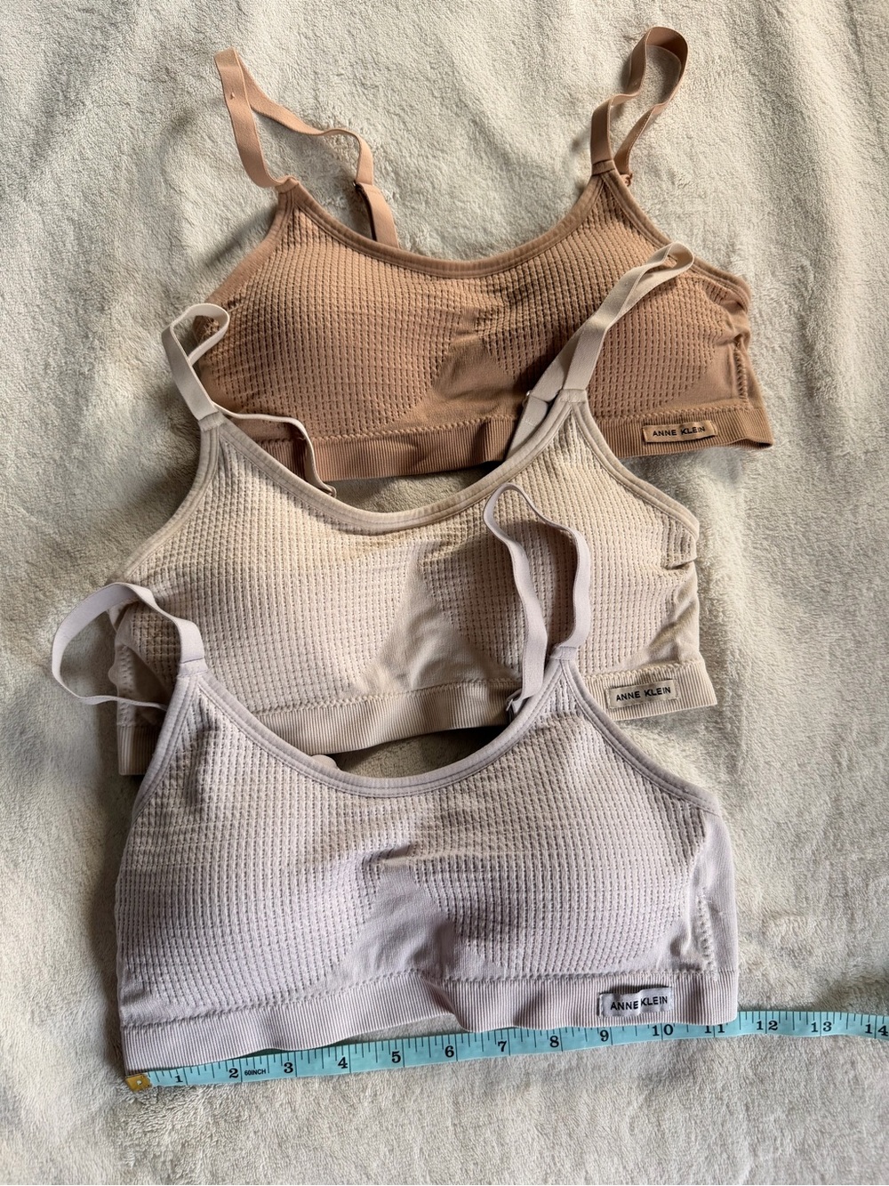 Anne Klein Neutral Ribbed Seamless Bralette Trio - Beige, Taupe, Light Nude